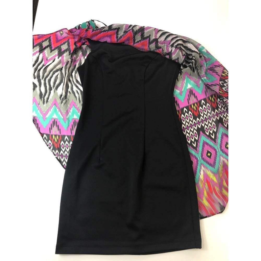 Bisou Bisou Michele Bohbot One Shoulder Dress Size 4 Zebra Geometric Print Black - Picture 7 of 12